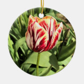 Tulp rood en wit keramisch ornament (Voorkant)