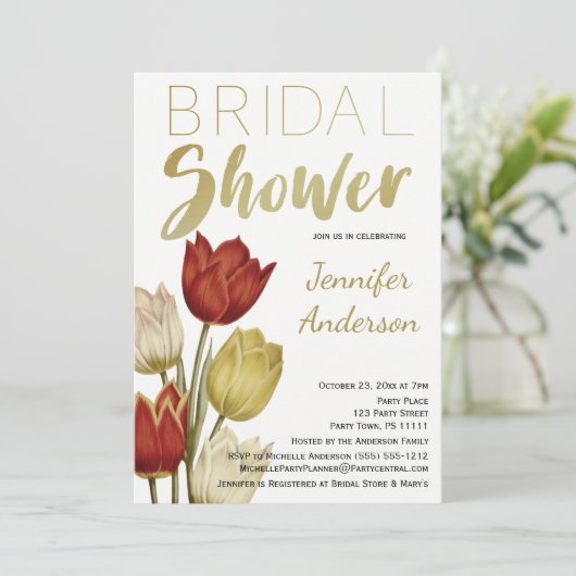  Tulp Rood Wit Goud Vrijgezellenfeest Kaart (Staand voorkant)