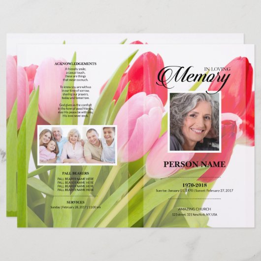 Tulp rouwkaart template (Voorkant / Achterkant)