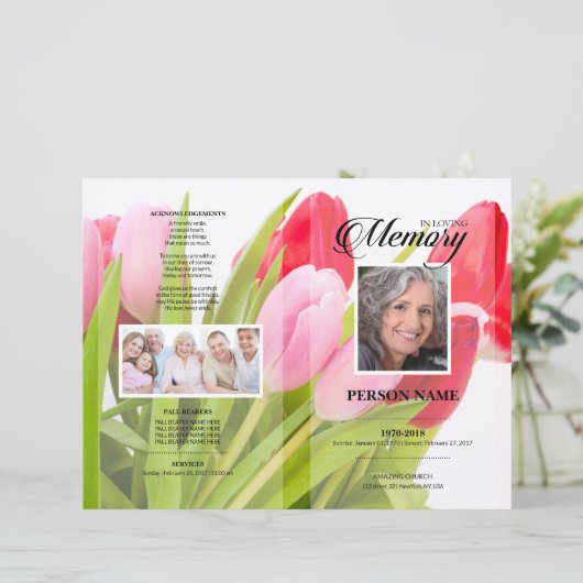 Tulp rouwkaart template (Staand voorkant)