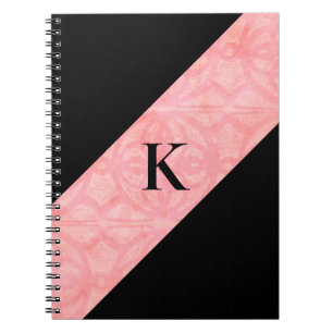 Tulp Roze Batik en Zwart Monogrammed Notitieboek