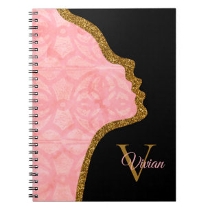 Tulp roze en goudglitter face-monogram notitieboek