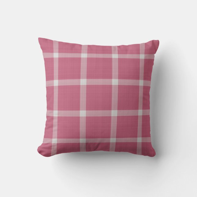 Tulp Roze Gingham Plaid Kussen (Voorkant)