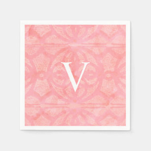 Tulp Roze Monogram Waterverf Servet
