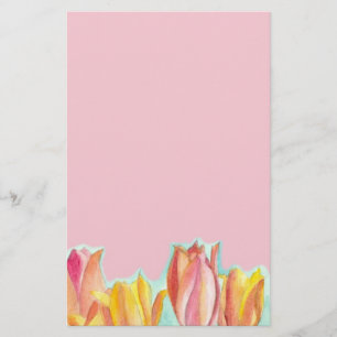 Tulp Roze Stationery Papier Waterverf Floral Art