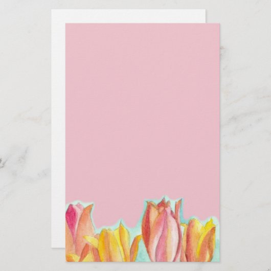 Tulp Roze Stationery Papier Waterverf Floral Art (Voorkant / Achterkant)