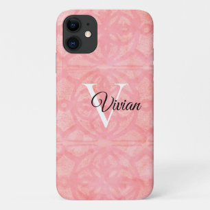 Tulp Roze Waterverf Monogram Naam Case-Mate iPhone Case