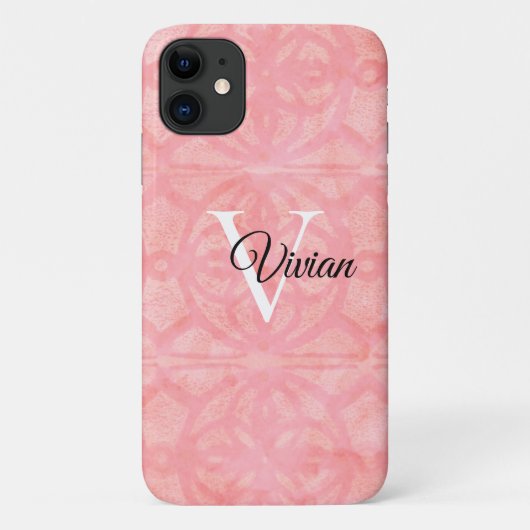 Tulp Roze Waterverf Monogram Naam Case-Mate iPhone Case (Achterkant)