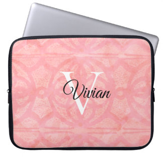 Tulp Roze Waterverf Monogram Naam Laptop Sleeve