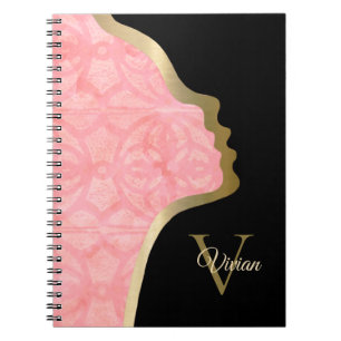 Tulp Roze Zwart en Gouden Gezicht Notitieboek