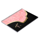 Tulp roze zwart-wit en goudletterige monogram, op  notitieboek (Linkerzijde)