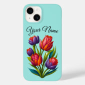 Tulp schilderen - iPhone Case Blauwgroen personali (Achterkant)
