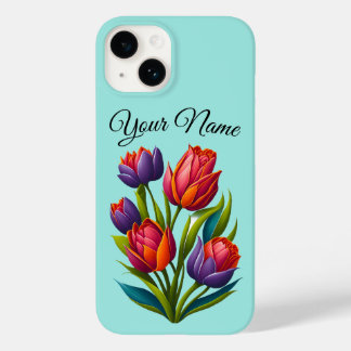Tulp schilderen - iPhone Case Blauwgroen personali
