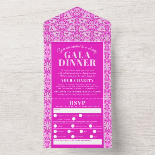 Tulp sterren roze gala dinegebeurtenis all in one uitnodiging (Binnen)