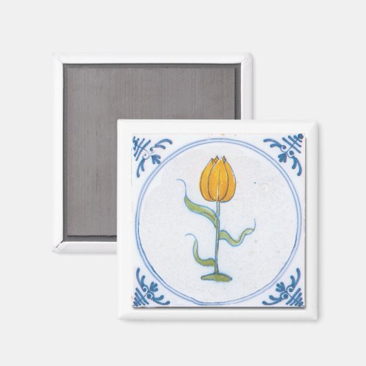 Tulp Tegel Kunst met Blauwe en Witte Magneet (Voorkant / Achterkant)