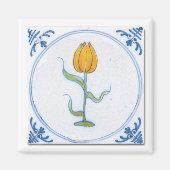 Tulp Tegel Kunst met Blauwe en Witte Magneet (Voorkant)