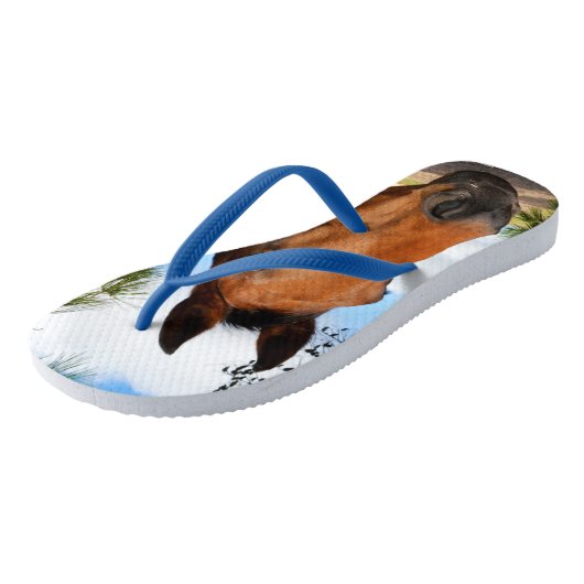 Tulp the Brown Bay Horse, Blue Teenslippers (Schuin)