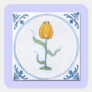 Tulp Tile Art met blauw en wit Vierkante Sticker