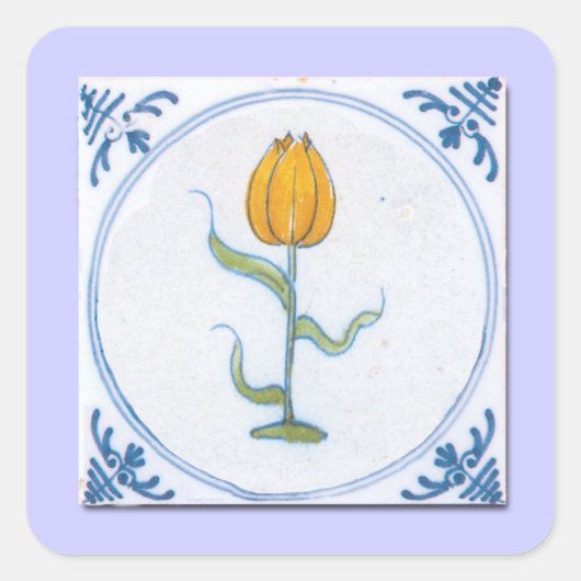 Tulp Tile Art met blauw en wit Vierkante Sticker (Voorkant)