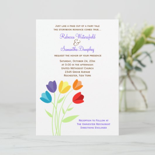 Tulp Uitnodiging tot weddenschap met meerdere kleu (Staand voorkant)