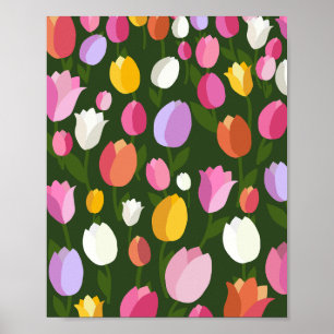 Tulp Veld 01 Retro Bloemen Kleurrijk Poster