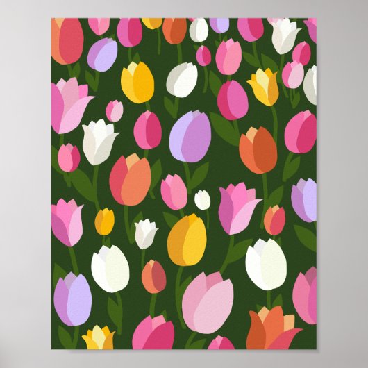 Tulp Veld 01 Retro Bloemen Kleurrijk Poster (Voorkant)