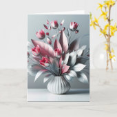 Tulp verjaardagsboeket met zilveren bladeren kaart (Gele Bloem)