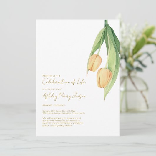 Tulp viering van het leven rouwkaart kaart (Staand voorkant)