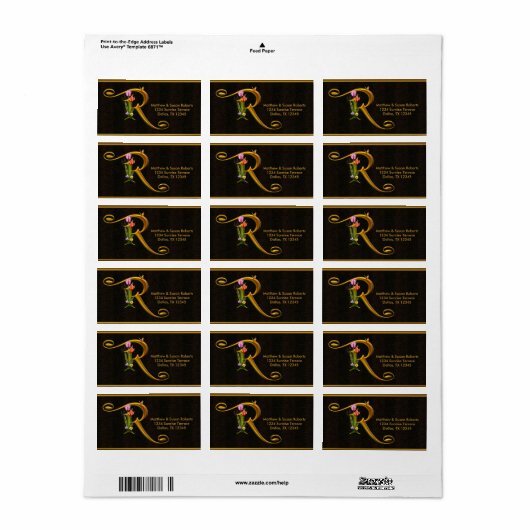 Tulp Vlinder Monogram R Adresetiketten Etiket (Full Sheet)
