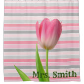 Tulp voor schoengordijn met roze streep douchegordijn (Voorkant)