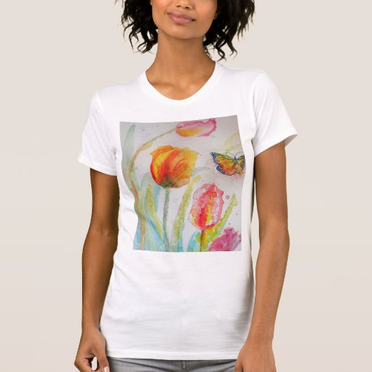 Tulp Waterverf bloemen Womens T Shirt (Voorkant)