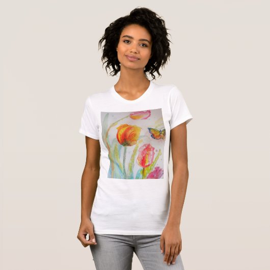 Tulp Waterverf bloemen Womens T Shirt (Voorkant volledig)
