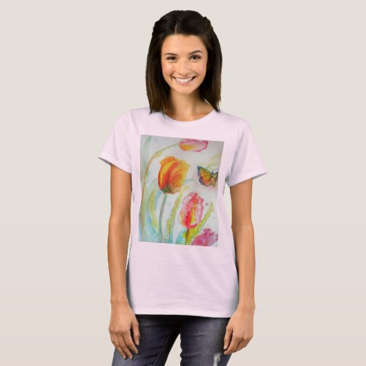 Tulp Waterverf bloemen Womens T Shirt (Voorkant volledig)