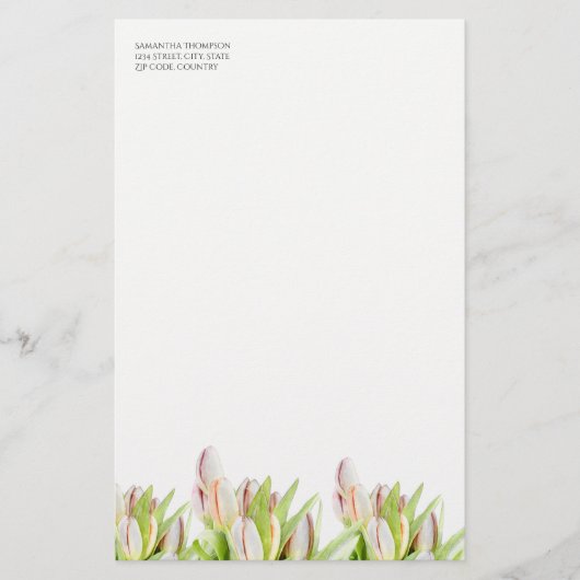 Tulp, waterverf, roze en groen, briefpapier (Voorkant)