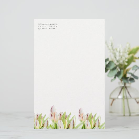 Tulp, waterverf, roze en groen, briefpapier (Staand voorkant)
