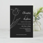 Tulp Zwart en Wit Bruiloft Uitnodigingen (Staand voorkant)