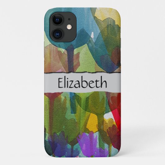 Tulpbloemen, Waterverf bloemen, Jouw naam Case-Mate iPhone Case (Achterkant)