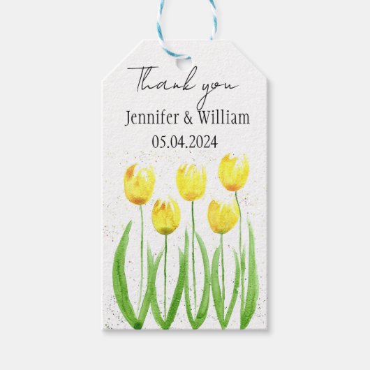 Tulpbloemen waterverf Geel Rustic Weddenschap Cadeaulabel (Voorkant)