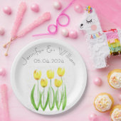 Tulpbloemen waterverf Geel Rustic Weddenschap Papieren Bordje (Feest)