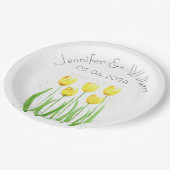 Tulpbloemen waterverf Geel Rustic Weddenschap Papieren Bordje (Gekanteld)