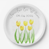 Tulpbloemen waterverf Geel Rustic Weddenschap Papieren Bordje (Voorkant)
