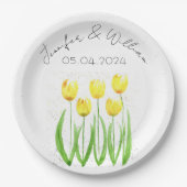 Tulpbloemen waterverf Geel Rustic Weddenschap Papieren Bordje (Voorkant)