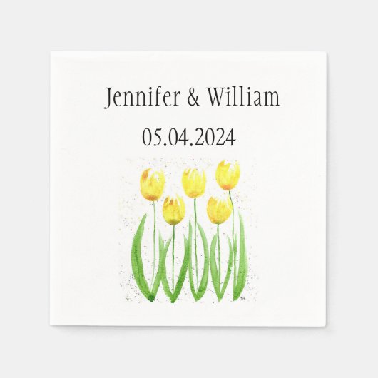 Tulpbloemen waterverf Geel Rustic Weddenschap Servet (Voorkant)