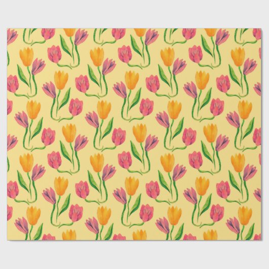 Tulpbloemen waterverf naadloos patroon cadeaupapier (Vlak)