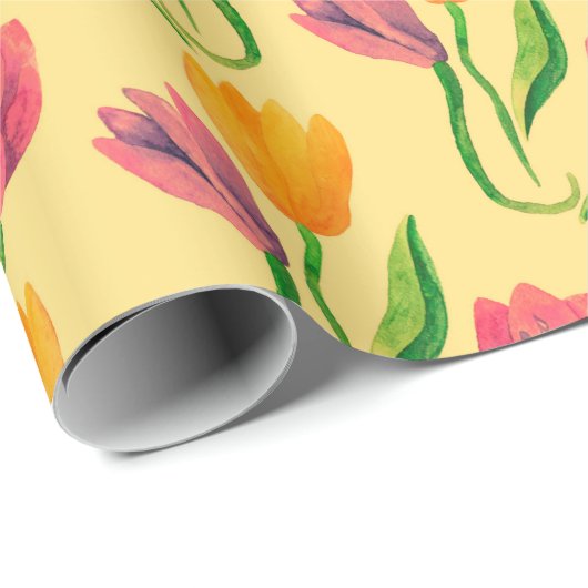 Tulpbloemen waterverf naadloos patroon cadeaupapier (Rol Hoek)