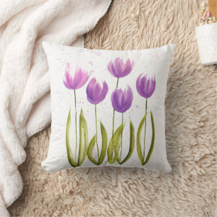 Tulpbloemen waterverf paarse elegante gier kussen