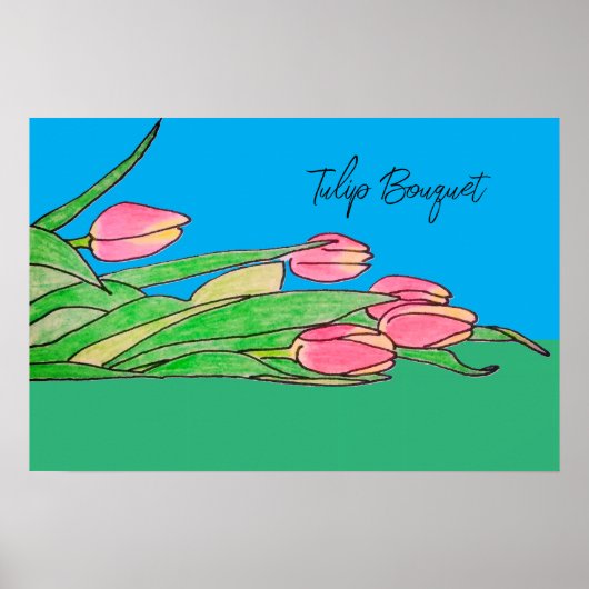 Tulpboeket Liggend op Gras Poster (Voorkant)