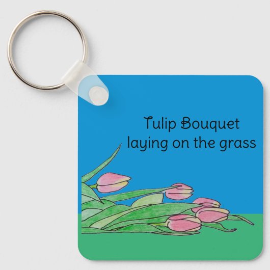 Tulpboeket liggend op het gras sleutelhanger (Voorkant)