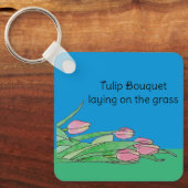Tulpboeket liggend op het gras sleutelhanger (Voorkant)