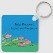 Tulpboeket liggend op het gras sleutelhanger (Achterkant)